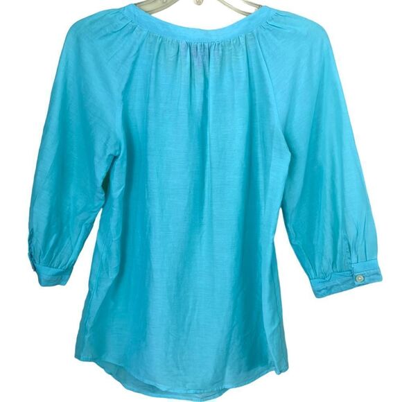 Trina Turk For Banana Collection Turquoise Silk Cotton Blue Blouse Size 0 - Picture 6 of 8